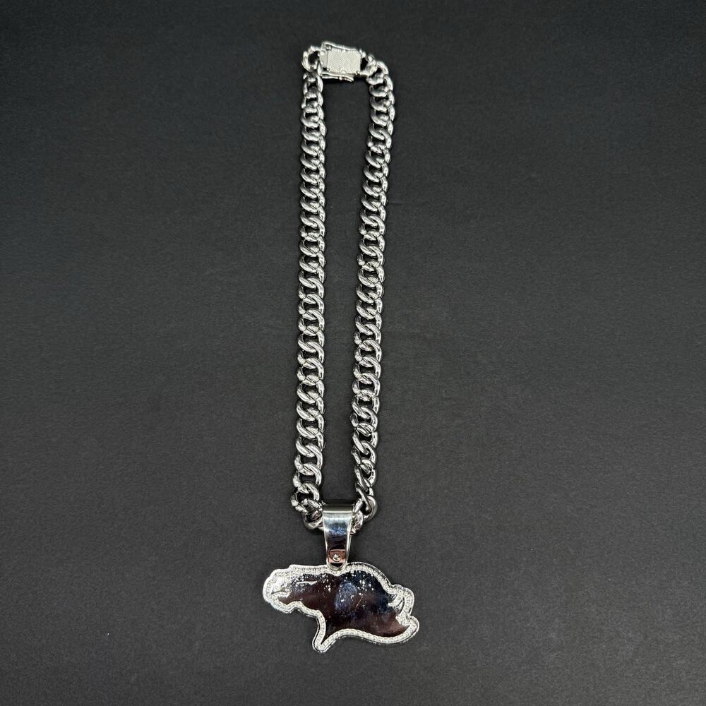 Denver Broncos Cuban Chain 18” Iced Out Pendant Silver Bling NFL Fan Necklace - Picture 5 of 8